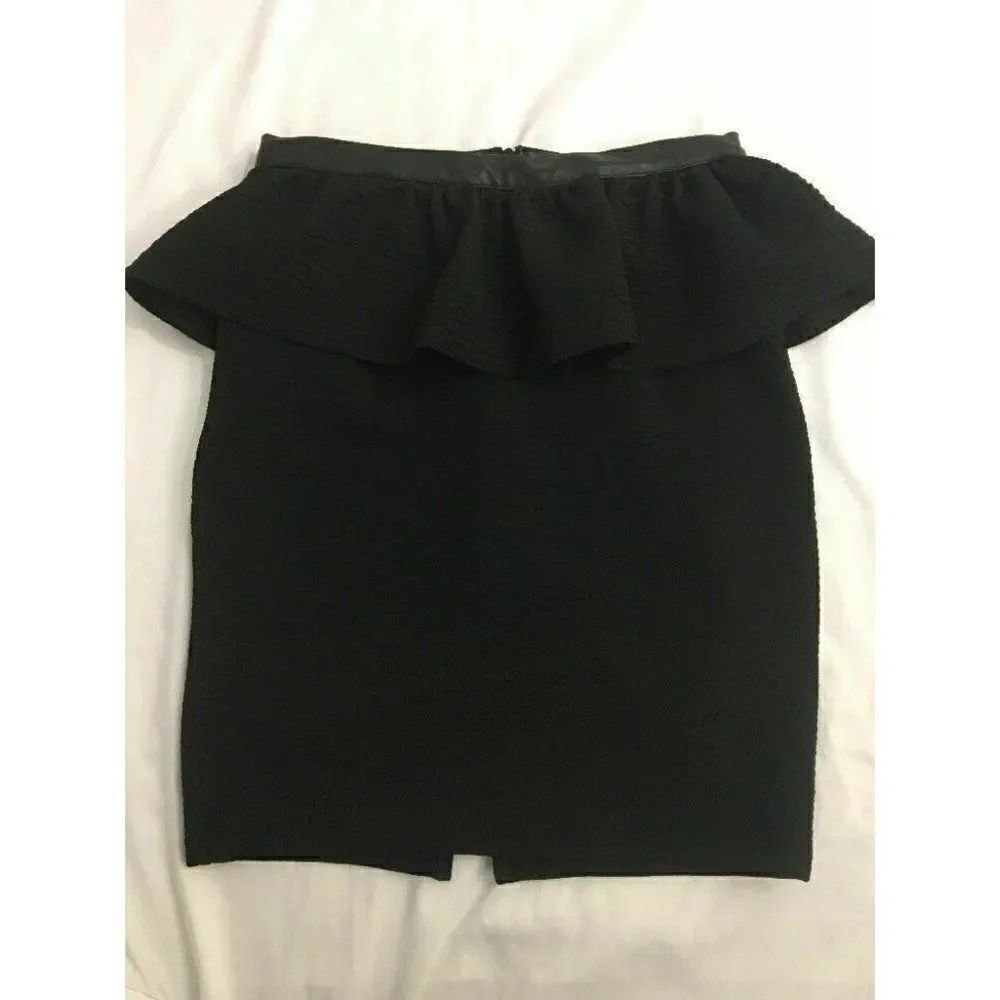 Zara Womens Solid Black Faux Leather Trim Pencil Skirt Small